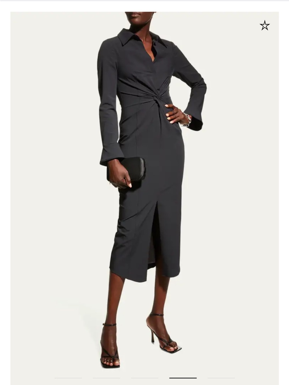 cinq a sept Black Collared Midi Skirt with Front Slit